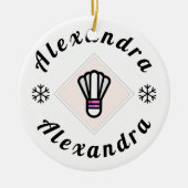 バドミントンカパーソナライズされたスタブルスノーフレーククリスマス セラミックオーナメント (正面)