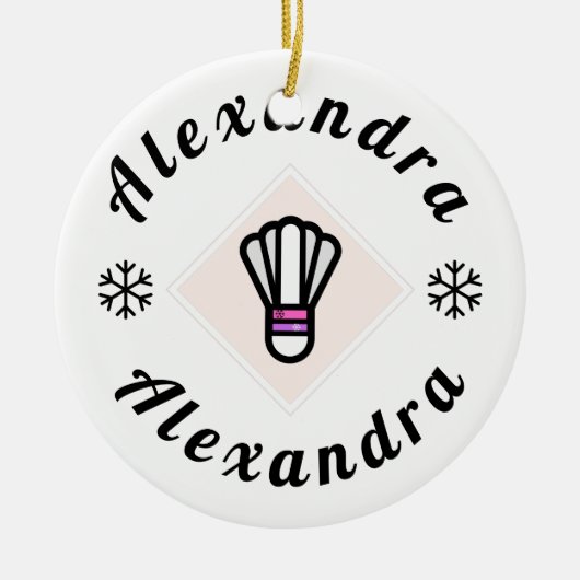 バドミントンカパーソナライズされたスタブルスノーフレーククリスマス セラミックオーナメント (正面)