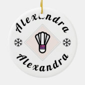 バドミントンカパーソナライズされたスタブルスノーフレーククリスマス セラミックオーナメント (裏面)