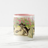 バドミントンキテンスヴィンテージアート ツートーンマグカップ (中央)