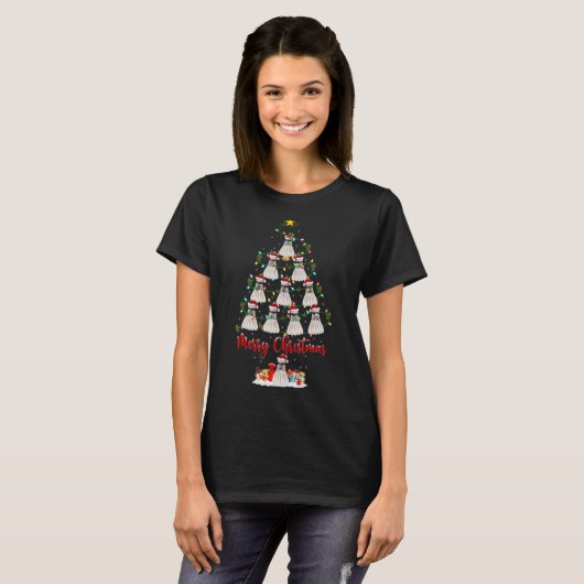 バドミントンクリスマスライトバドミントンクリスマスツリー Tシャツ (正面フル)