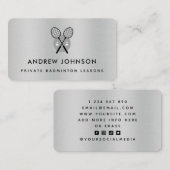 バドミントンコーチシルバーメタリックラケットロゴスポーツ 名刺 (正面/裏面)