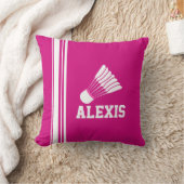 バドミントンスポストライプーツ白ピンクネーム枕 クッション (ブランケット)