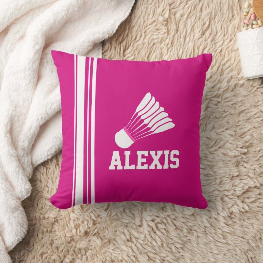 バドミントンスポストライプーツ白ピンクネーム枕 クッション (ブランケット)