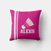 バドミントンスポストライプーツ白ピンクネーム枕 クッション (裏面)
