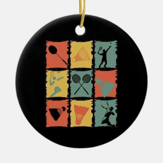 バドミントンバドミントンプレーヤーレトロ セラミックオーナメント (正面)