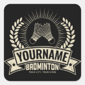 バドミントンパーソナライズされた選手の名前ラケットスポーツ スクエアシール (正面)