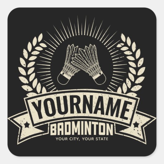 バドミントンパーソナライズされた選手の名前ラケットスポーツ スクエアシール (正面)