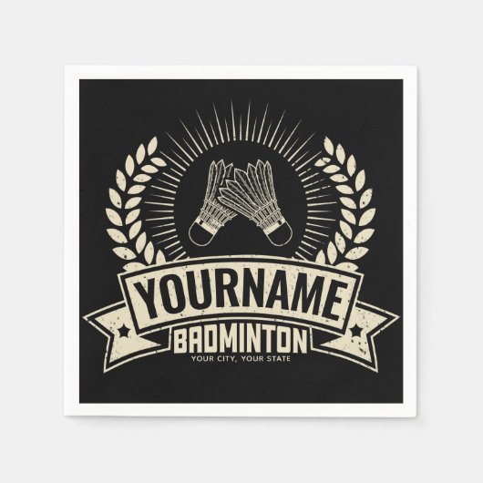 バドミントンパーソナライズされた選手の名前ラケットスポーツ スタンダードカクテルナプキン (正面)