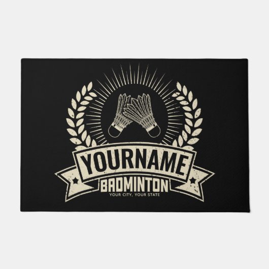 バドミントンパーソナライズされた選手の名前ラケットスポーツ ドアマット (正面)