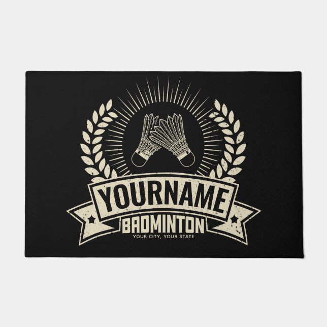 バドミントンパーソナライズされた選手の名前ラケットスポーツ ドアマット (正面)