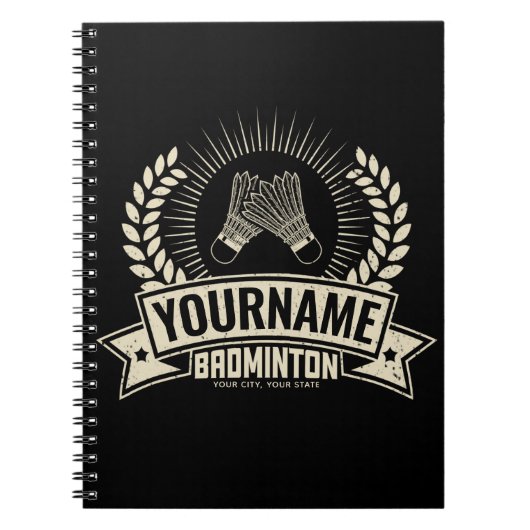 バドミントンパーソナライズされた選手の名前ラケットスポーツ ノートブック (正面)