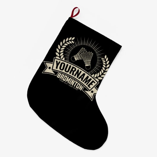 バドミントンパーソナライズされた選手の名前ラケットスポーツ ラージクリスマスストッキング (正面 (吊り時))