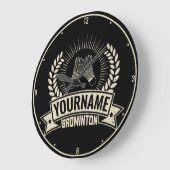 バドミントンパーソナライズされた選手の名前ラケットスポーツ ラージ壁時計 (傾斜)