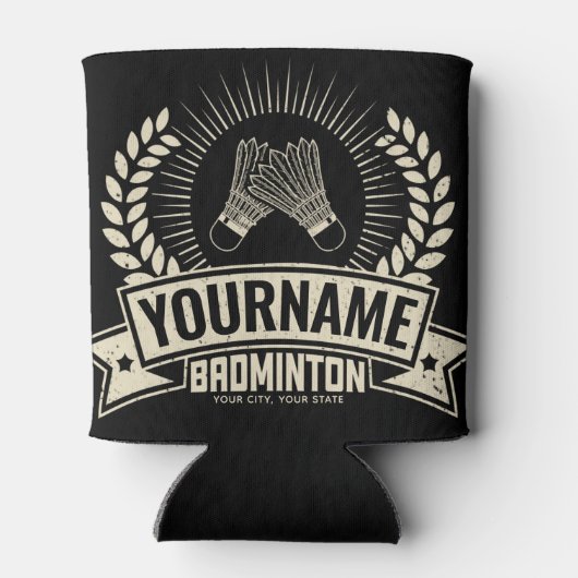 バドミントンパーソナライズされた選手の名前ラケットスポーツ 缶クーラー (裏面)