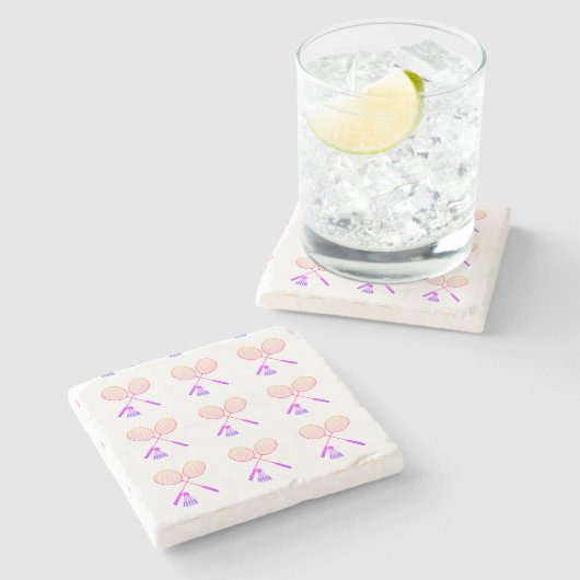 バドミントンミニマルラケットシャトルコックバーディ ストーンコースター (横)