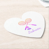 バドミントンラケットシャトルコックバーディグラデーションハート ペーパーコースター (アングル)
