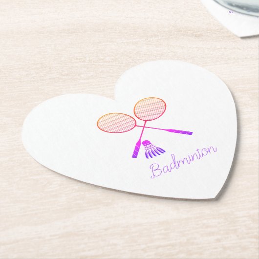 バドミントンラケットシャトルコックバーディグラデーションハート ペーパーコースター (アングル)
