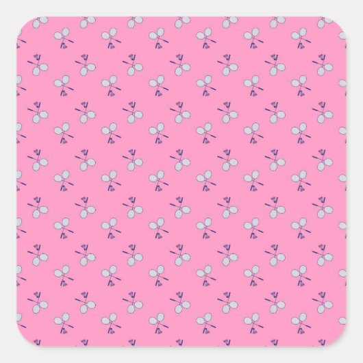 バドミントンラケットパターンピンク スクエアシール (正面)