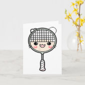 バドミントンラケット漫画顔シャトルプレーヤー カード (黄色い花)