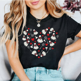 バドミントンラブハートシュトルコック&ラケット Tシャツ