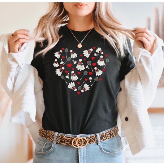 バドミントンラブハートシュトルコック&ラケット Tシャツ