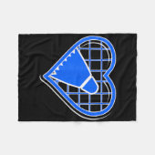 バドミントン愛好家のためのブルーバドミントンハート フリースブランケット (正面(横))