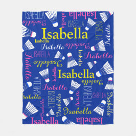 バドミントン白、青、ピンクの女の子の名前 フリースブランケット