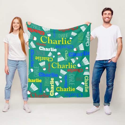 バドミントン白、青、赤、緑の名前 フリースブランケット (インサイチュ)