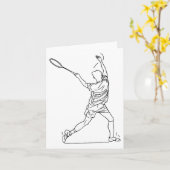 バドミントン選手のスケッチシャトルゲーム少年のための カード (黄色い花)