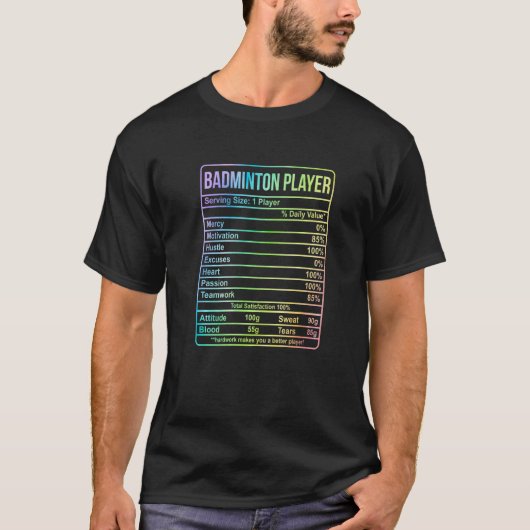 バドミントン選手の情報と栄養の事実 Tシャツ (正面)