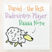 バドミントン選手ガラスコースターの羊のデザイン ガラスコースター (正面)