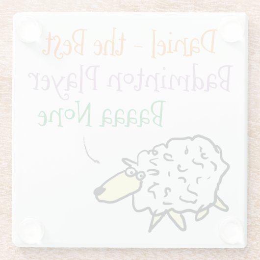 バドミントン選手ガラスコースターの羊のデザイン ガラスコースター (裏面)