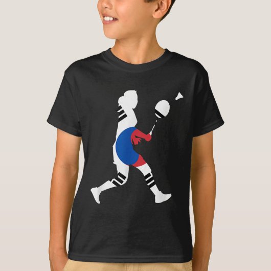 バドミントン韓国国旗のラケットシャトル女性P Tシャツ (正面)