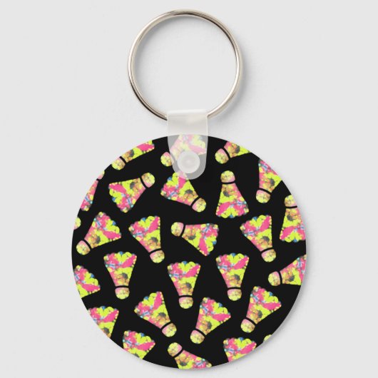 バドミントン・シャトルコックカラフルアートパターンギフト キーホルダー (正面)