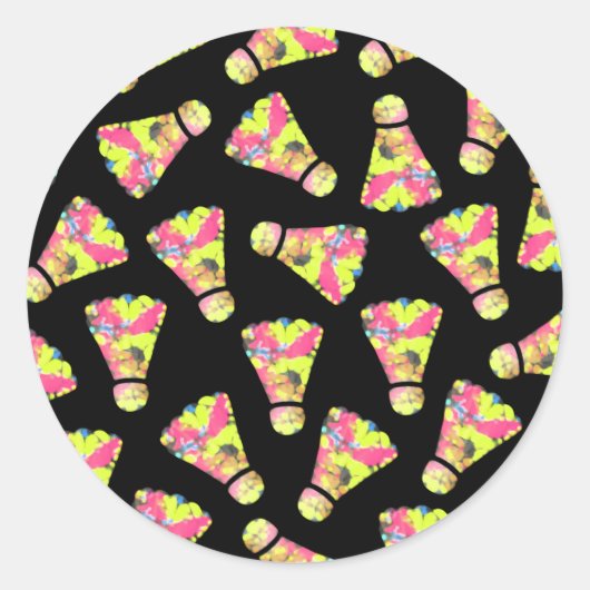 バドミントン・シャトルコックカラフルアートパターンギフト ラウンドシール (正面)