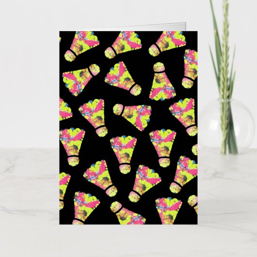 バドミントン・シャトルコックカラフルアートパターンギフト 箔グリーティングカード (正面)