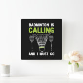 バドミントン – バドミントンが電話中 スクエア壁時計 (ホーム)