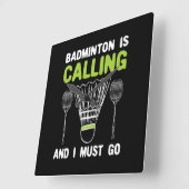 バドミントン – バドミントンが電話中 スクエア壁時計 (傾斜)