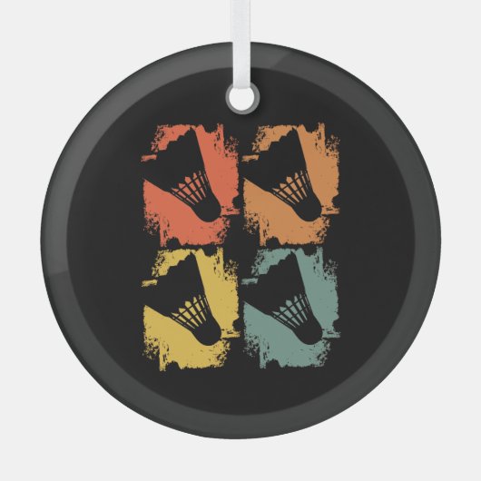 バドミントン – バドミントンボールレトロ ガラスオーナメント (正面)