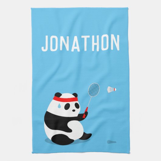 バドミントン·パンダが汗まみれのスポーツタオルを手に キッチンタオル (縦)