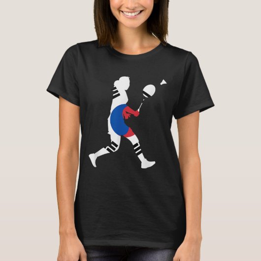 バドミントン 韓国 国旗 ラケット シャトル 女性 P Tシャツ (正面)