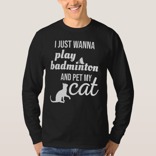 バドミント遊ンと愛猫を飼いたい Tシャツ (正面)