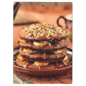 バナナおよびカラメルが付いているチョコレートパンケーキ クリップボード (裏面)