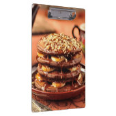 バナナおよびカラメルが付いているチョコレートパンケーキ クリップボード (右)