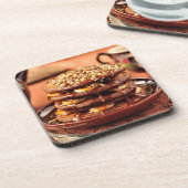 バナナおよびカラメルが付いているチョコレートパンケーキ コースター (左側)