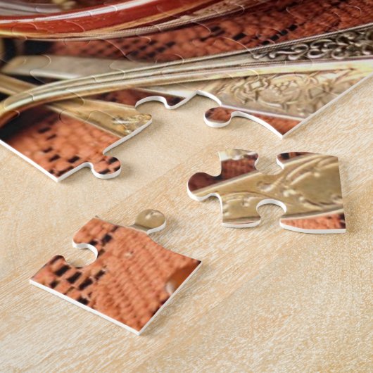 バナナおよびカラメルが付いているチョコレートパンケーキ ジグソーパズル (側面)