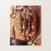 バナナおよびカラメルが付いているチョコレートパンケーキ ジグソーパズル (縦)