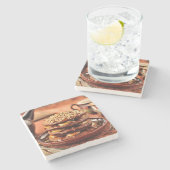 バナナおよびカラメルが付いているチョコレートパンケーキ ストーンコースター (横)