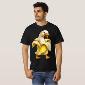 バナナから顔を出すカモ 可笑しい Tシャツ (正面フル)